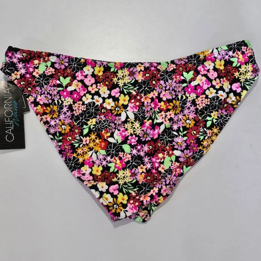 California Waves Floral Printed Hipster Bikini Bottom